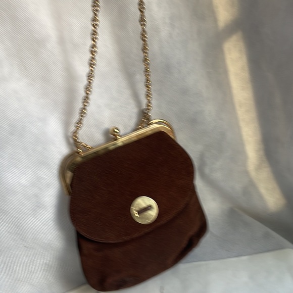 Chic Vintage purse By Triangle NY brown suede gold tone - mod look - Picture 9 of 16